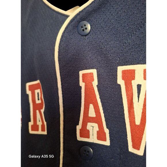 Vintage Atlanta Braves Navy Blue Button-Up Baseball Jersey Short Sleeve Size XL - Picture 6 of 11